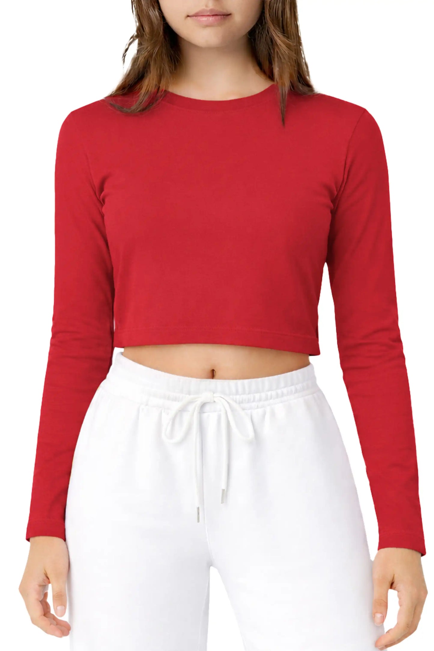 Girls' Long Sleeve Crop Top – Soft Cotton, 4-Way Stretch, Breathable Everyday Tee