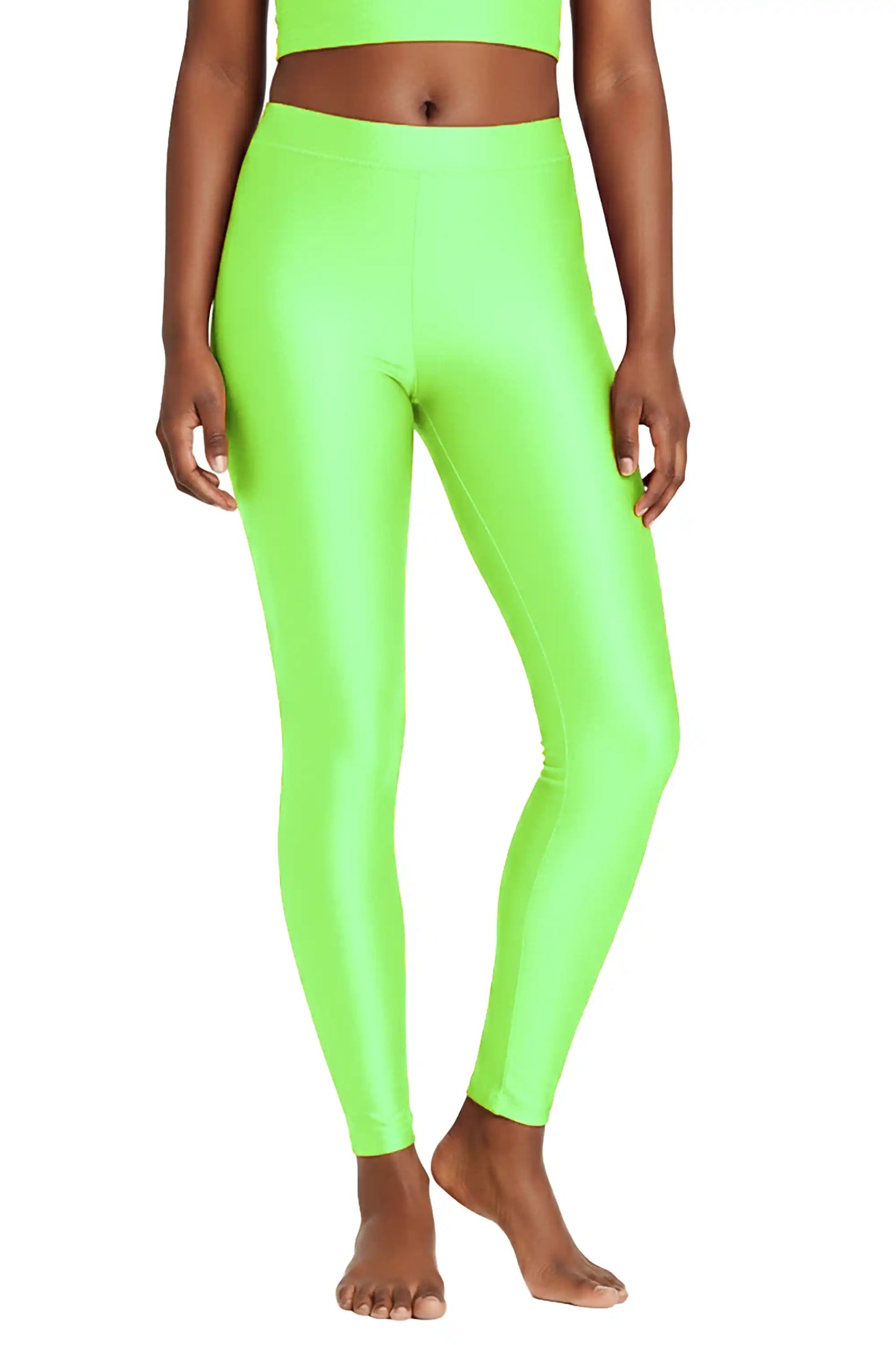 Girls Shiny High Waisted Leggings – Dance & Gymnastics Stretch Tights