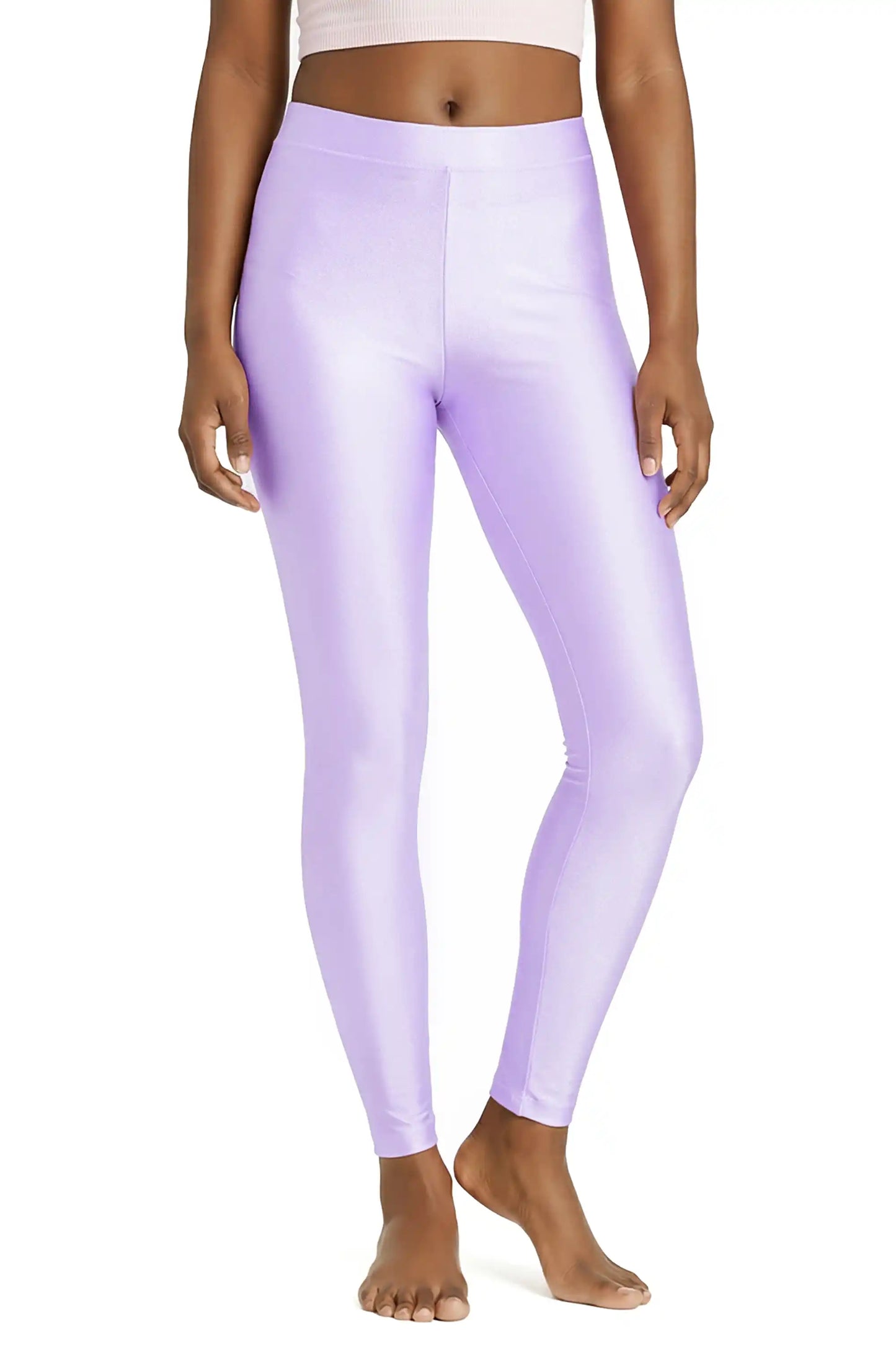 Girls Shiny High Waisted Leggings – Dance & Gymnastics Stretch Tights