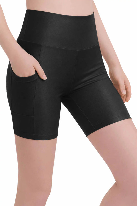 Girls Athletic Shorts with Pocket High Waisted Biker Shorts for Dance Yoga Gymnastics