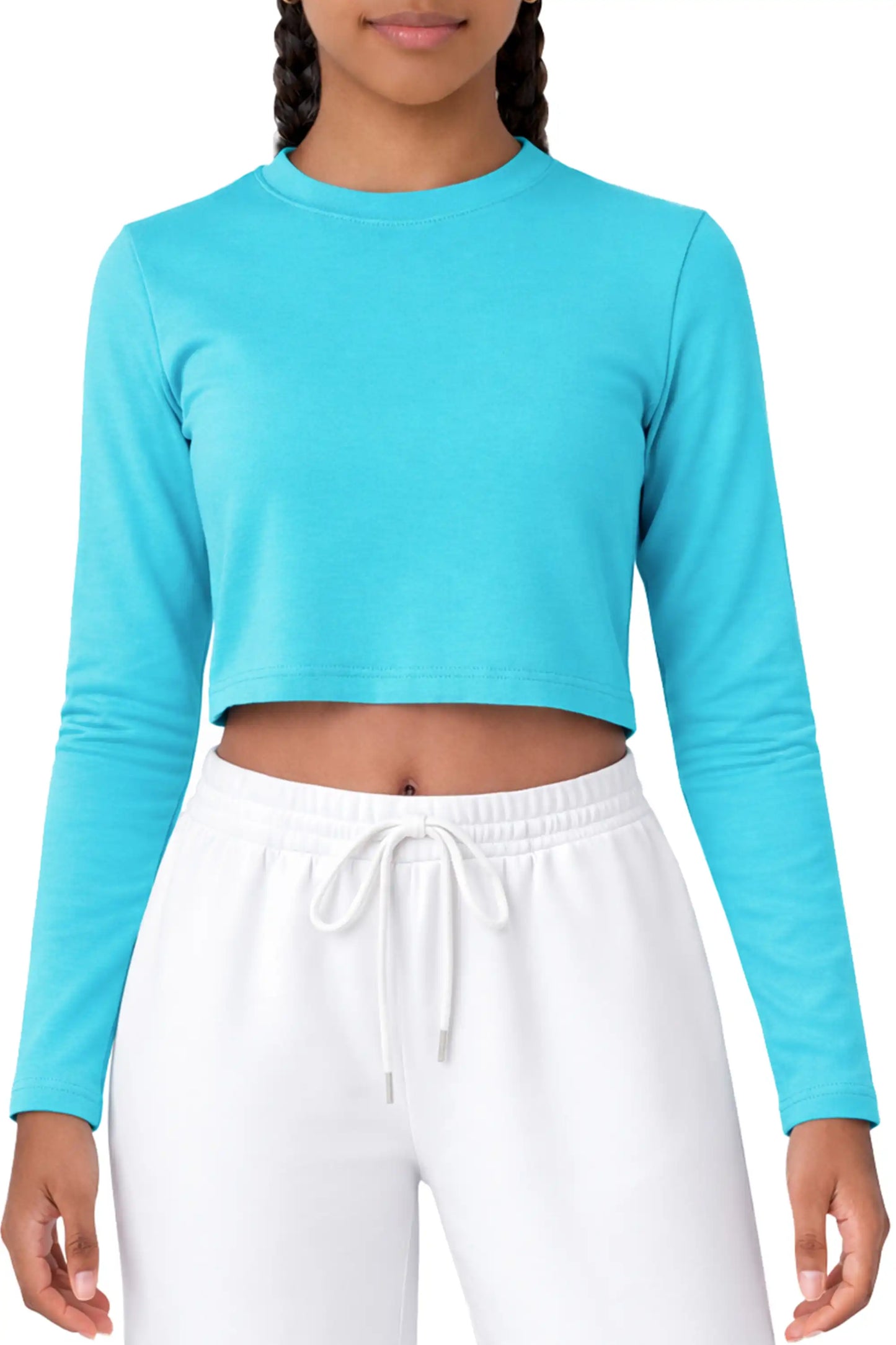 Girls' Long Sleeve Crop Top – Soft Cotton, 4-Way Stretch, Breathable Everyday Tee