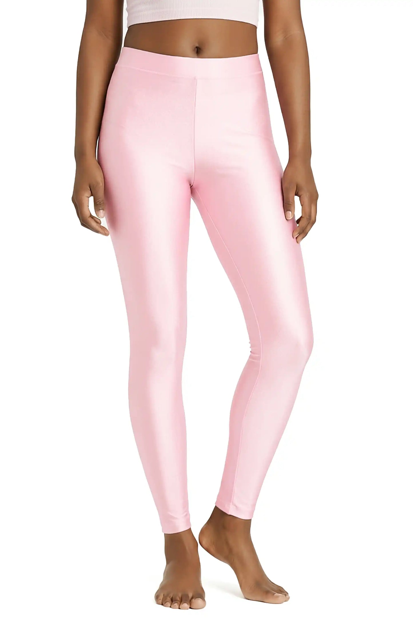 Girls Shiny High Waisted Leggings – Dance & Gymnastics Stretch Tights