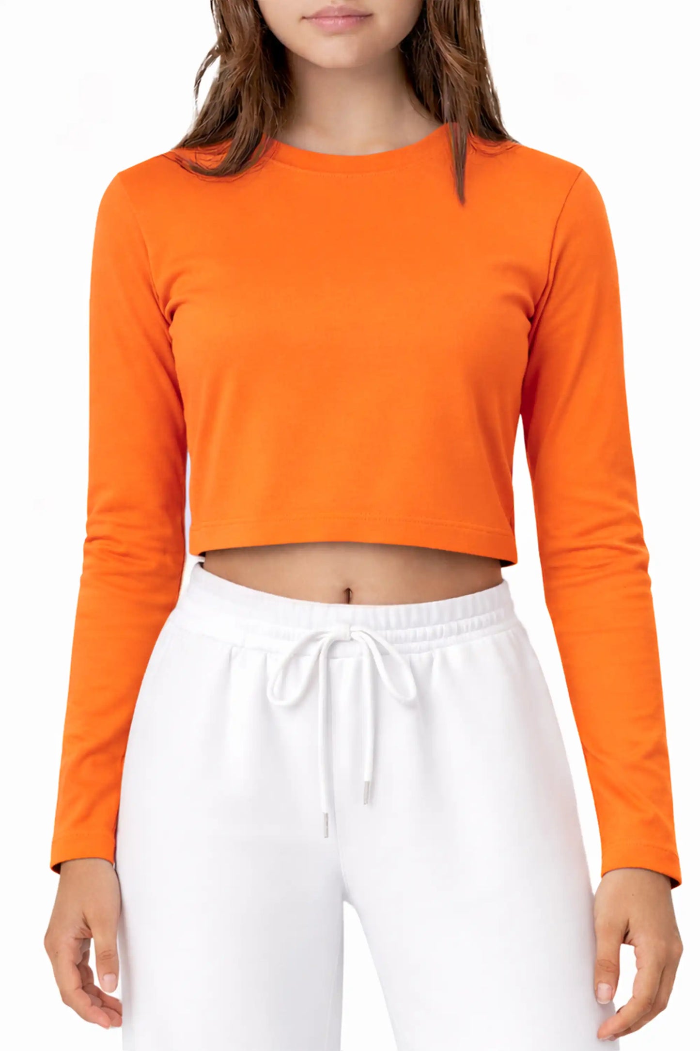 Girls' Long Sleeve Crop Top – Soft Cotton, 4-Way Stretch, Breathable Everyday Tee