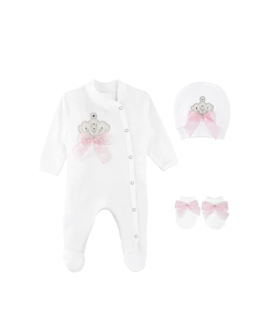 Jeweled Crown Layette Gift Set for Baby Girls: 3 Pieces