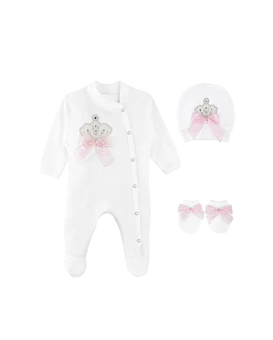Jeweled Crown Layette Gift Set for Baby Girls: 3 Pieces