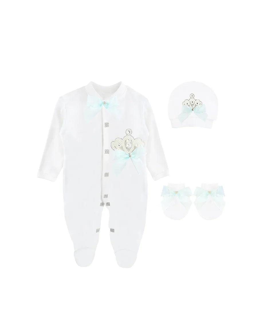Jeweled Crown Layette Gift Set for Baby Girls: 3 Pieces