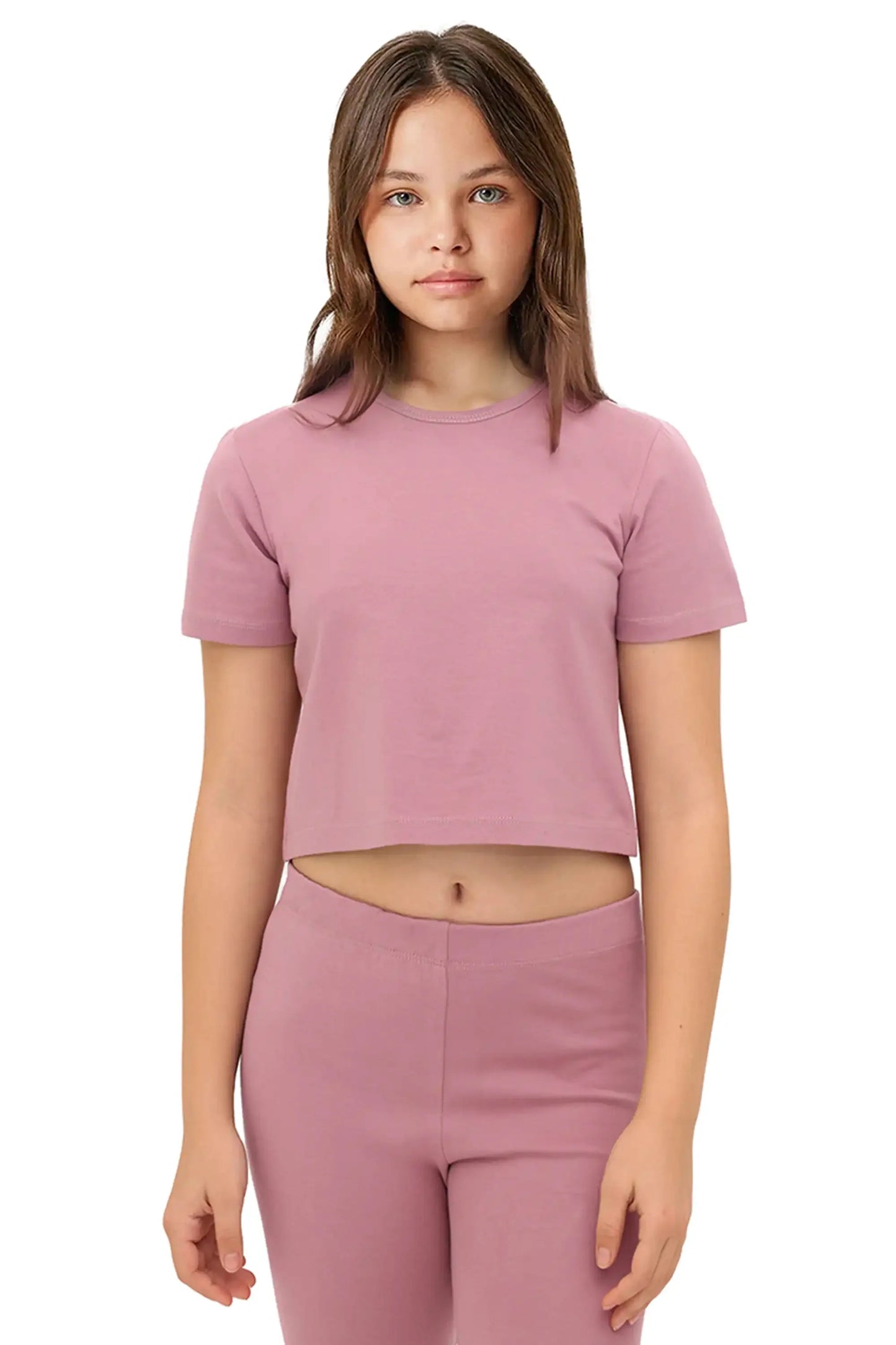Girls Short Sleeve Crewneck Crop Top Tee