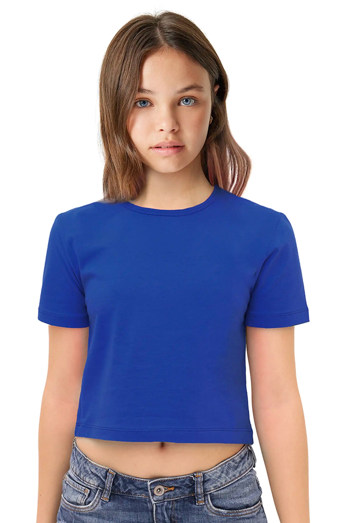 Girls Short Sleeve Crewneck Crop Top Tee