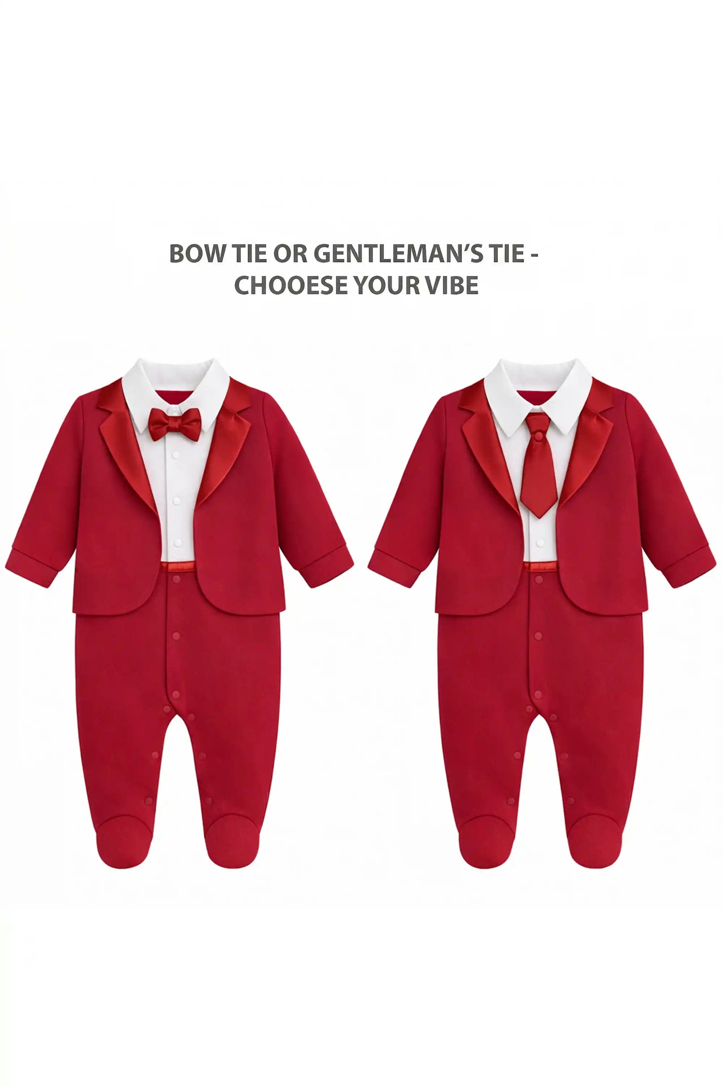 Baby Boy Tuxedo Romper Suit | Bow Tie & Necktie | 100% Cotton Footed Coverall