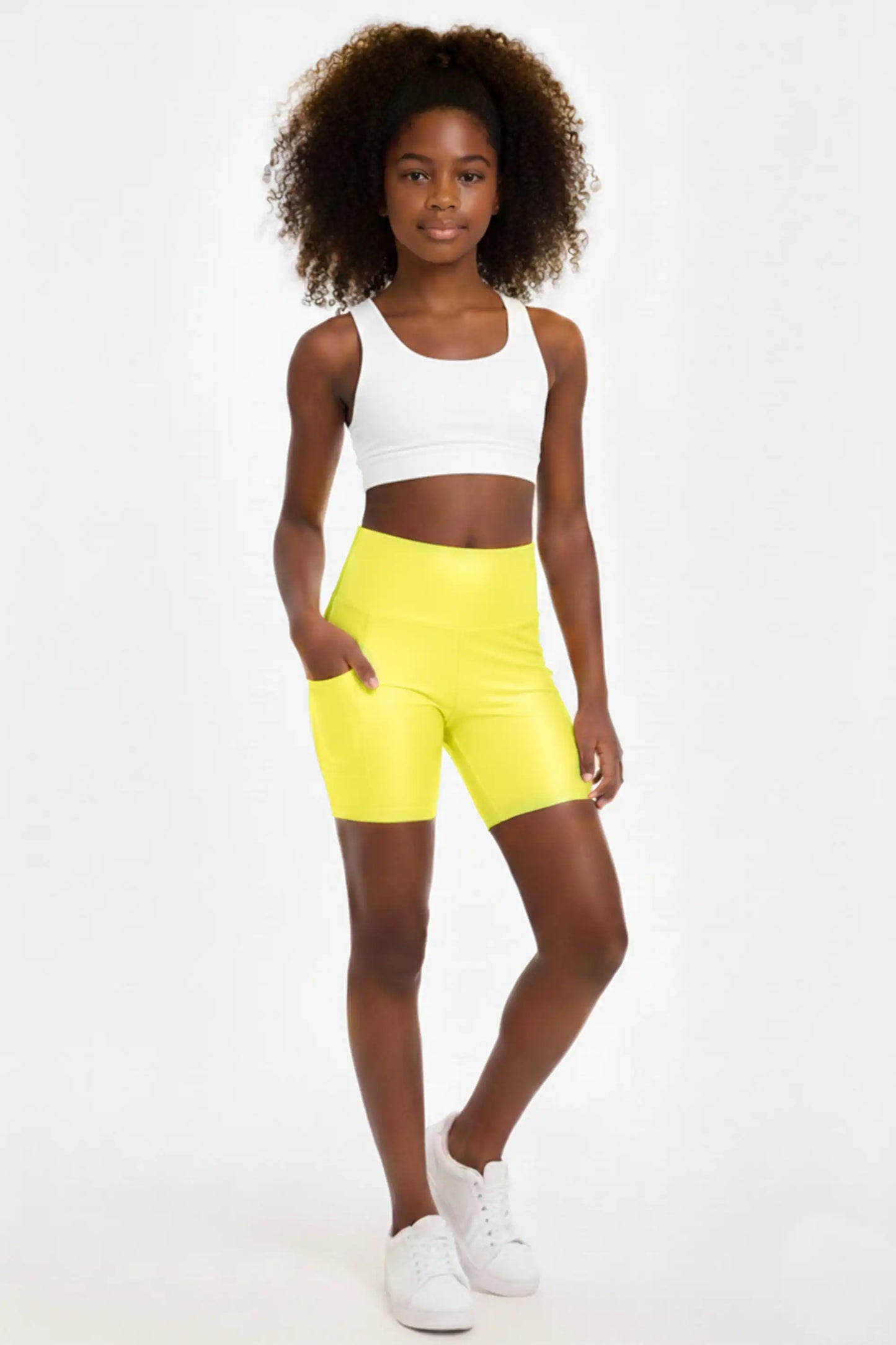 Girls Athletic Shorts with Pocket High Waisted Biker Shorts for Dance Yoga Gymnastics