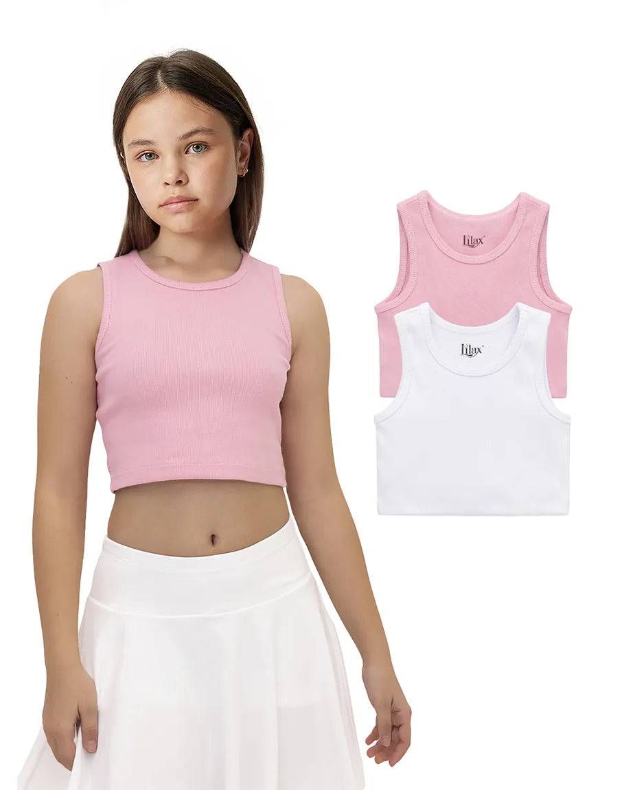 Girls 2-Pack Basic Cropped Tank Top