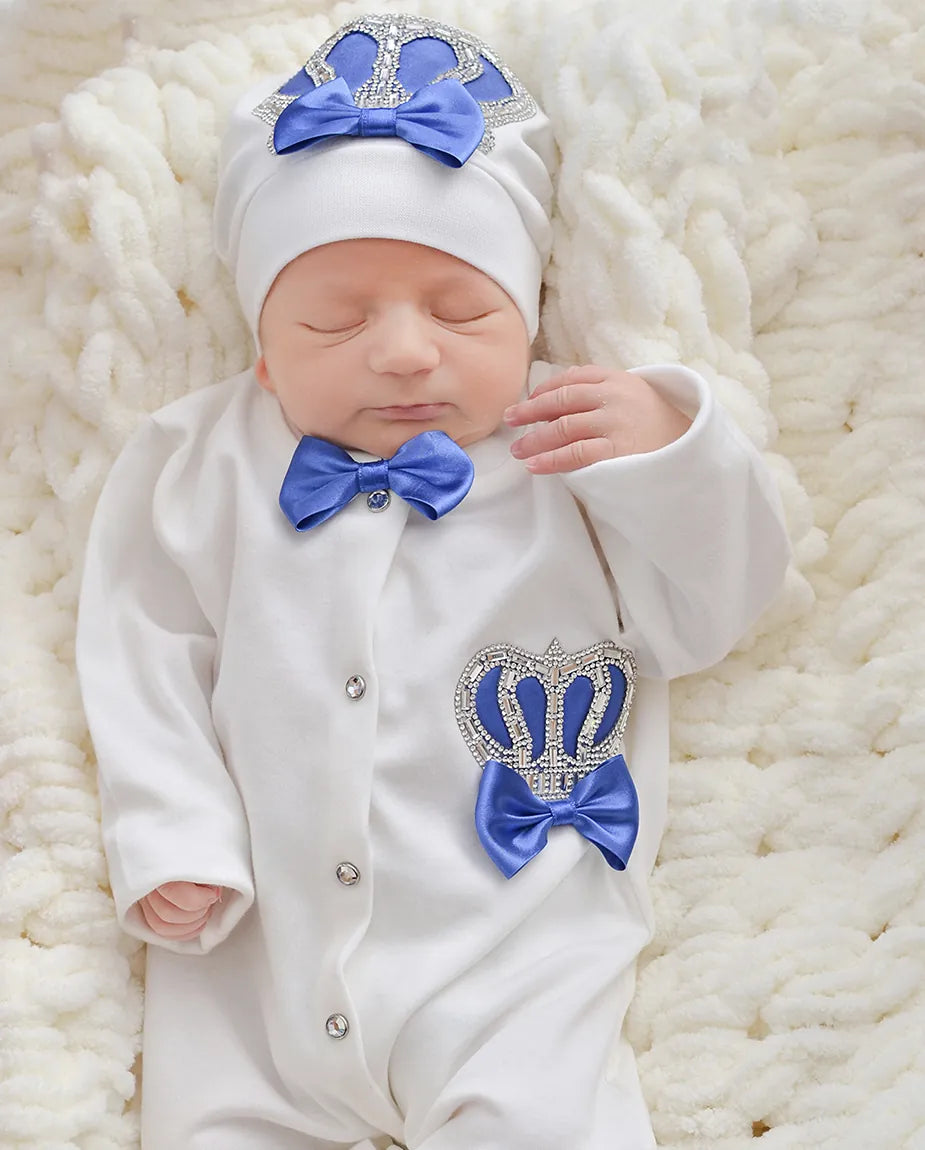 Newborn 3-Piece Cotton Jeweled Crown Layette Set