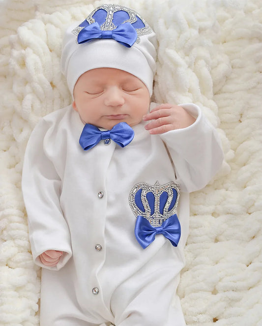 Newborn 3-Piece Cotton Jeweled Crown Layette Set