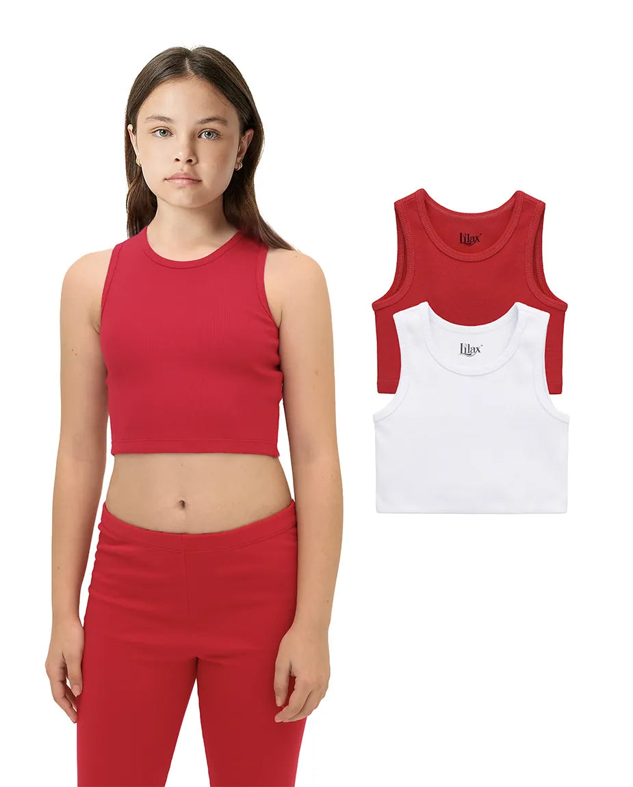 Girls 2-Pack Basic Cropped Tank Top