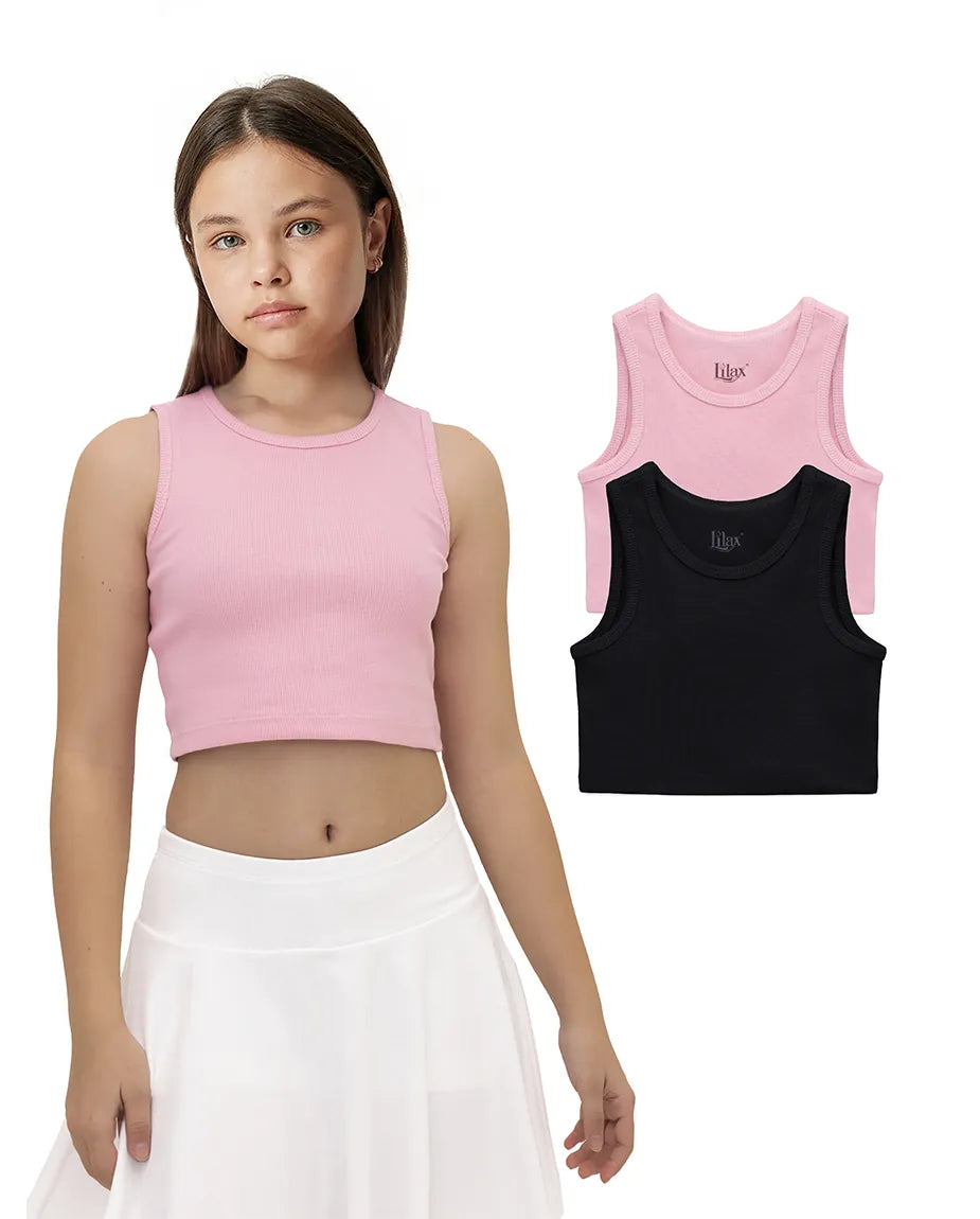 Girls 2-Pack Basic Cropped Tank Top