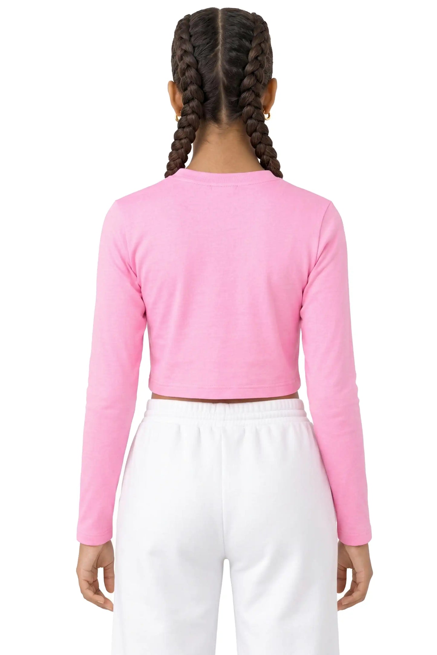 Girls' Long Sleeve Crop Top – Soft Cotton, 4-Way Stretch, Breathable Everyday Tee