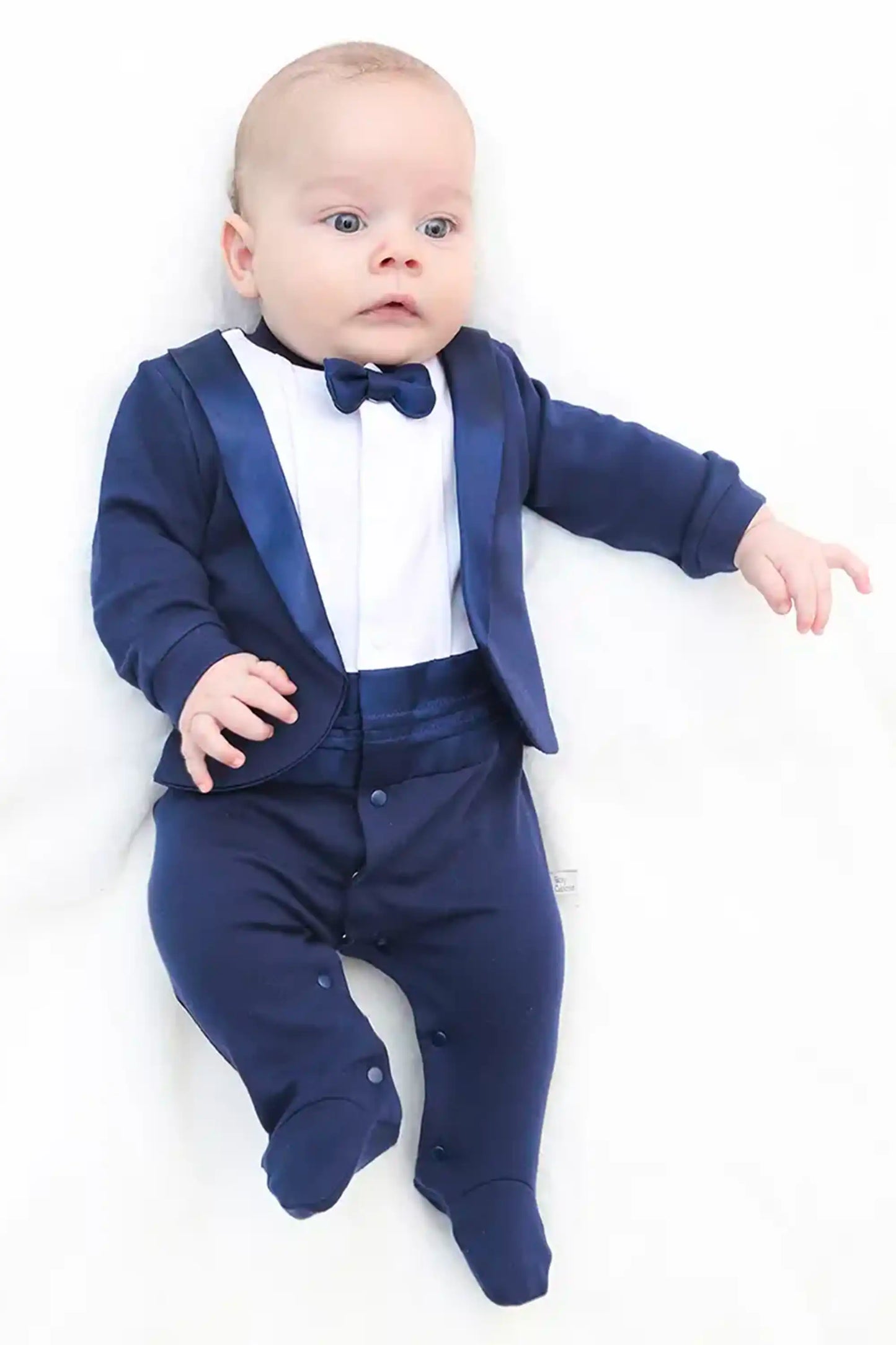 Baby Boy Footie Tuxedo Outfit with Bow Tie for Christmas Holidays - The Perfect Gentleman Look