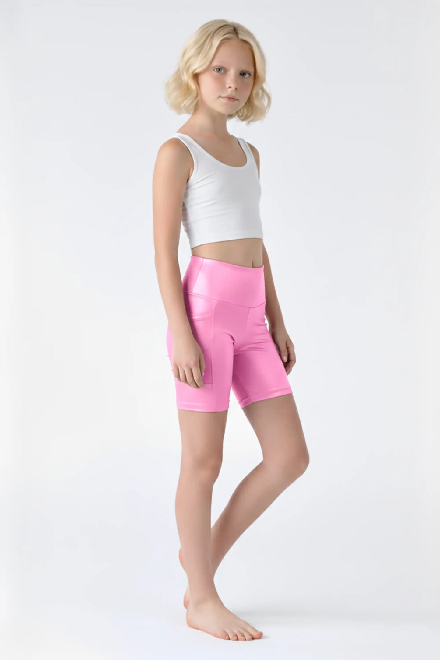 Girls Athletic Shorts with Pocket High Waisted Biker Shorts for Dance Yoga Gymnastics