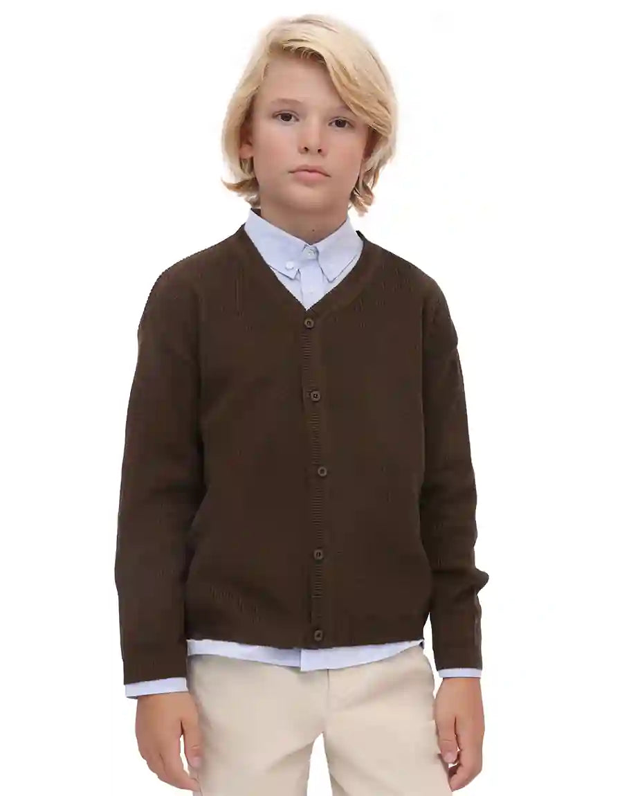 Little Boys Basic Long Sleeve V-Neck Classic Knit Cardigan Sweater