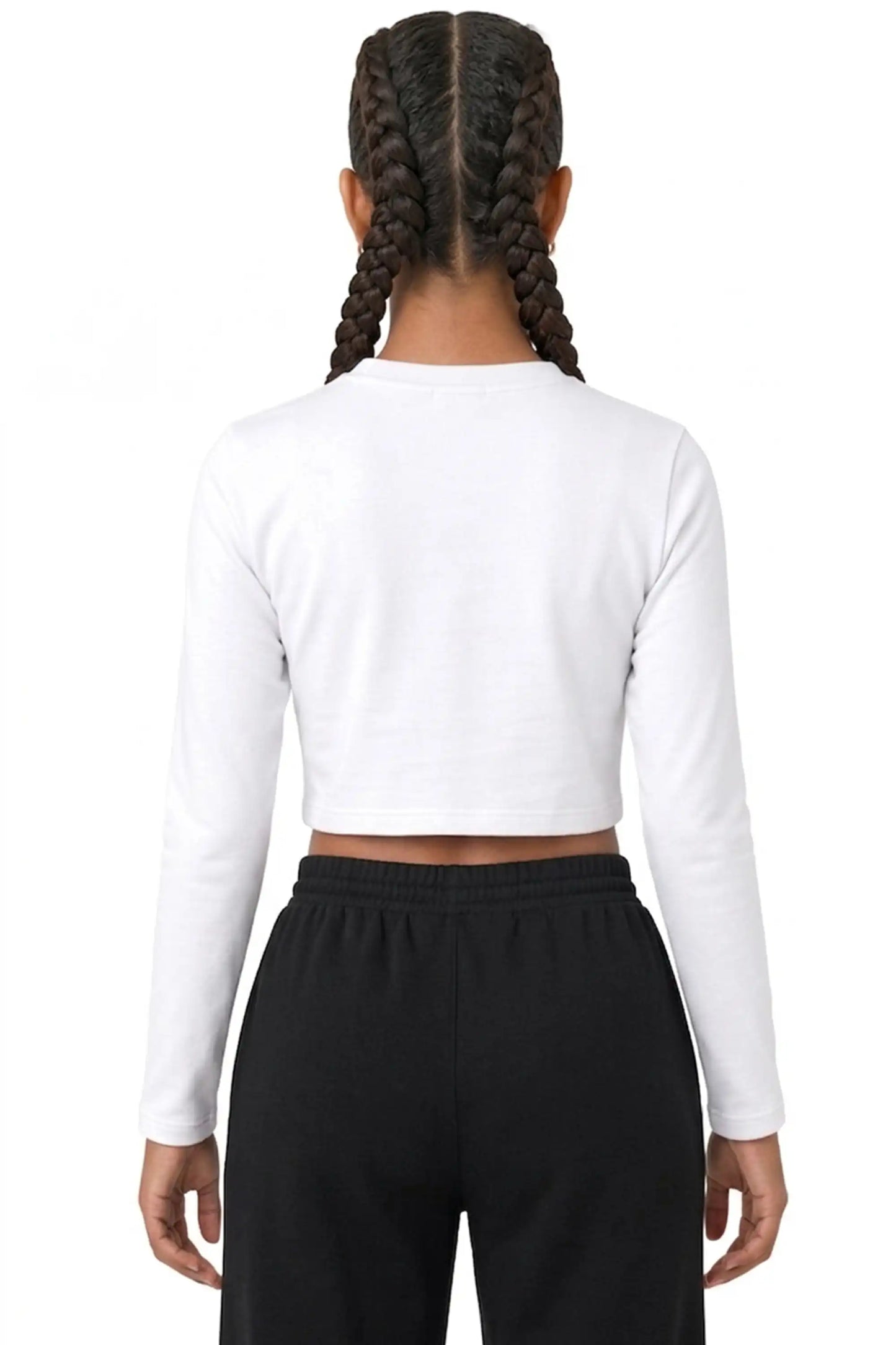 Girls' Long Sleeve Crop Top – Soft Cotton, 4-Way Stretch, Breathable Everyday Tee