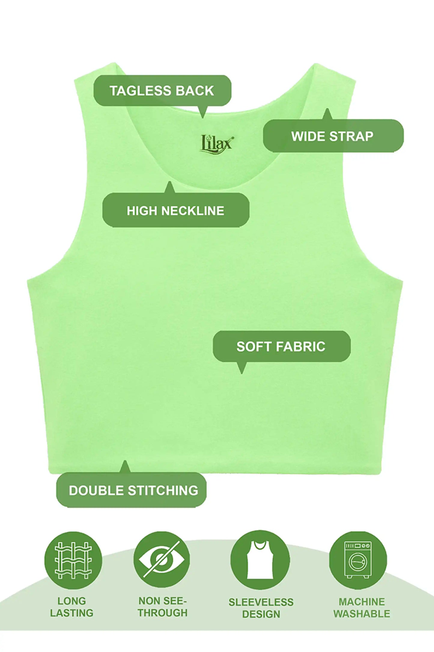 Girls' Double Lined Sleeveless Basic Crop Tank Top
