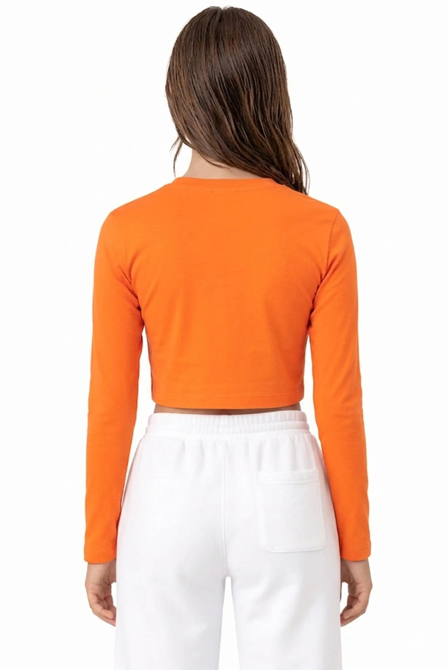 Girls' Long Sleeve Crop Top – Soft Cotton, 4-Way Stretch, Breathable Everyday Tee