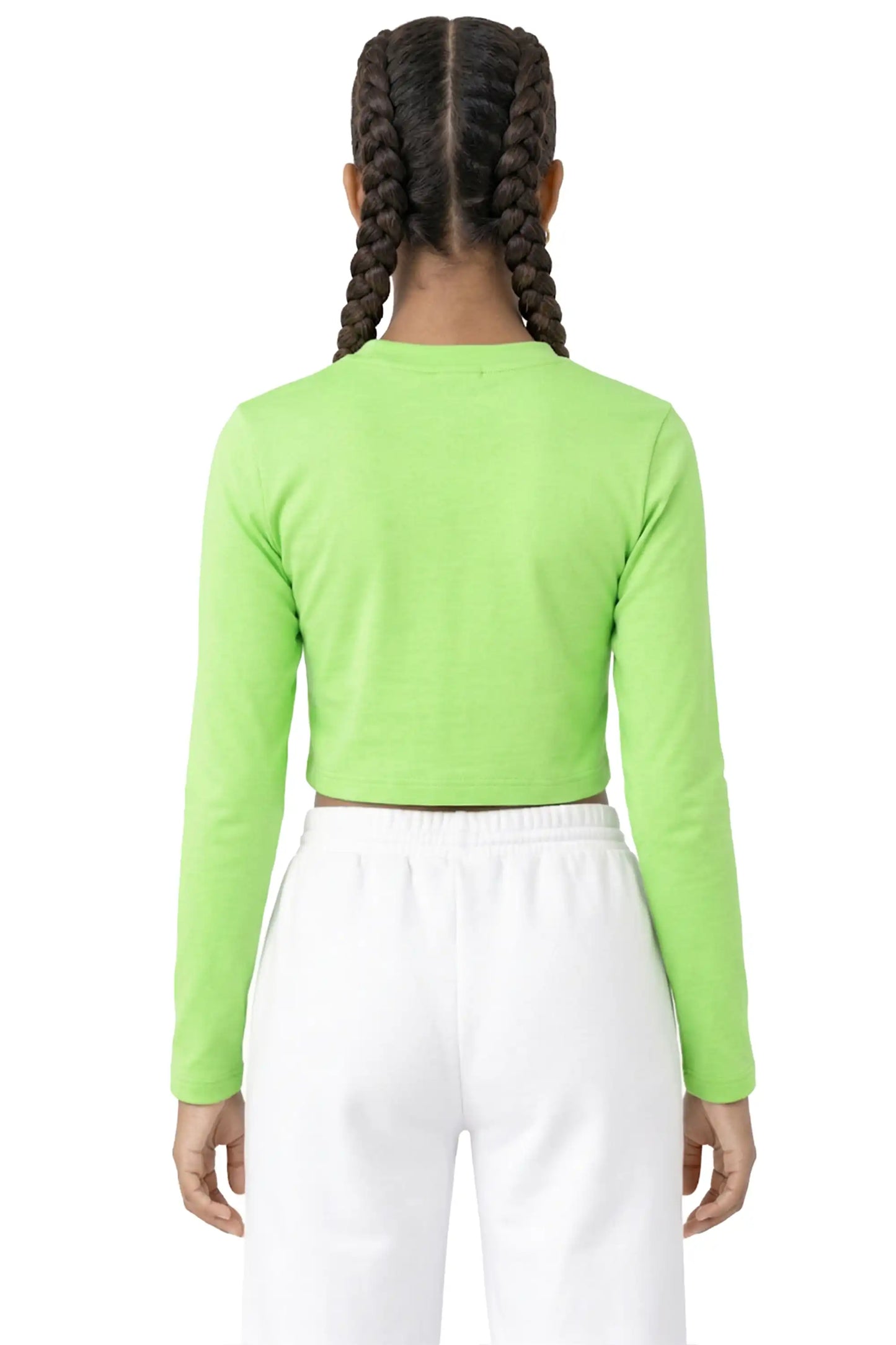 Girls' Long Sleeve Crop Top – Soft Cotton, 4-Way Stretch, Breathable Everyday Tee