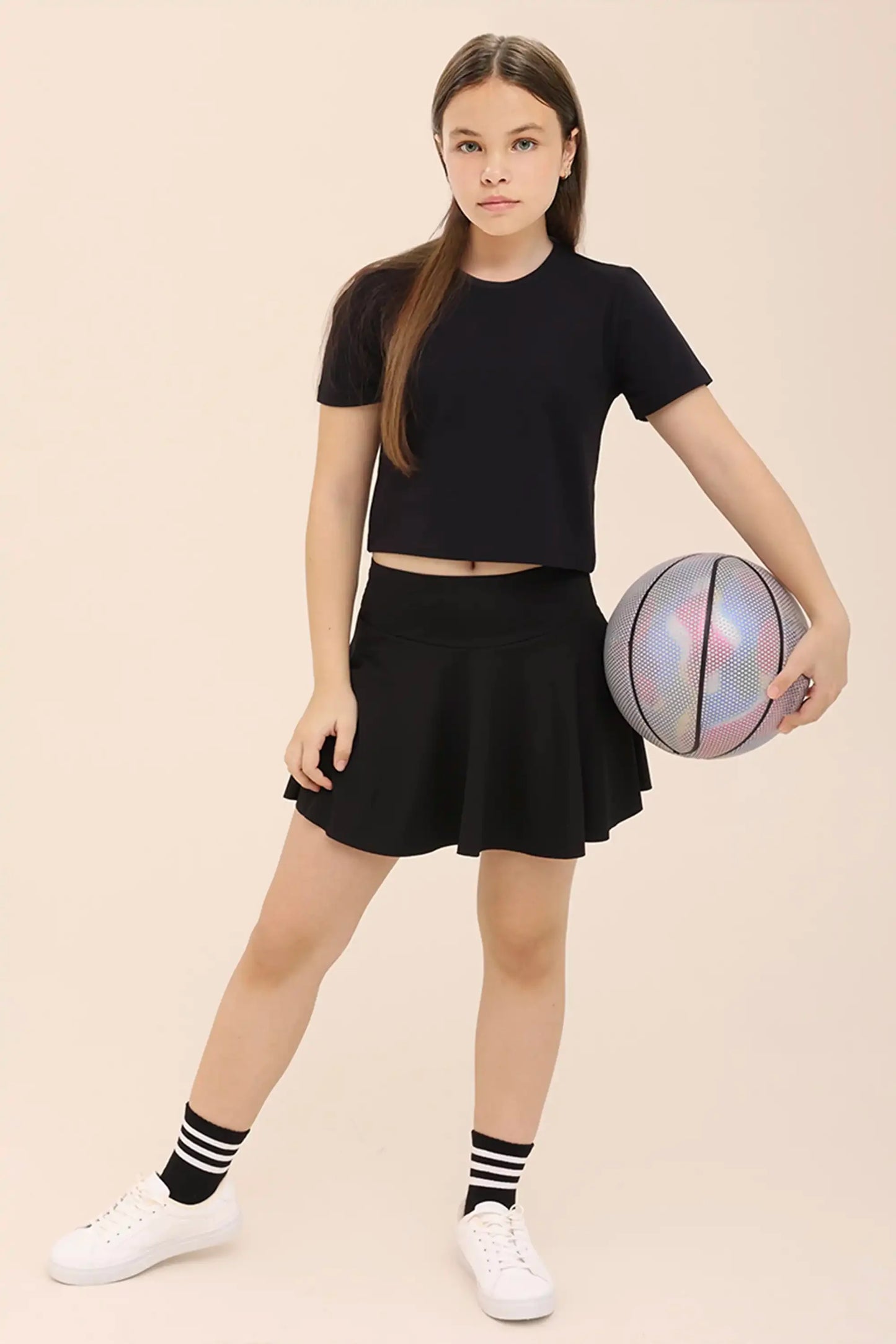 Girls Short Sleeve Crewneck Crop Top Tee