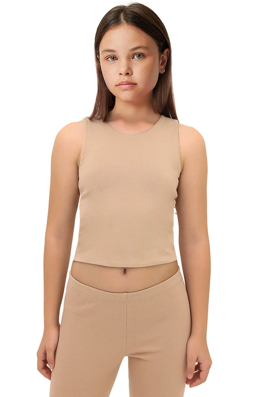 Girls' Double Lined Sleeveless Basic Crop Tank Top