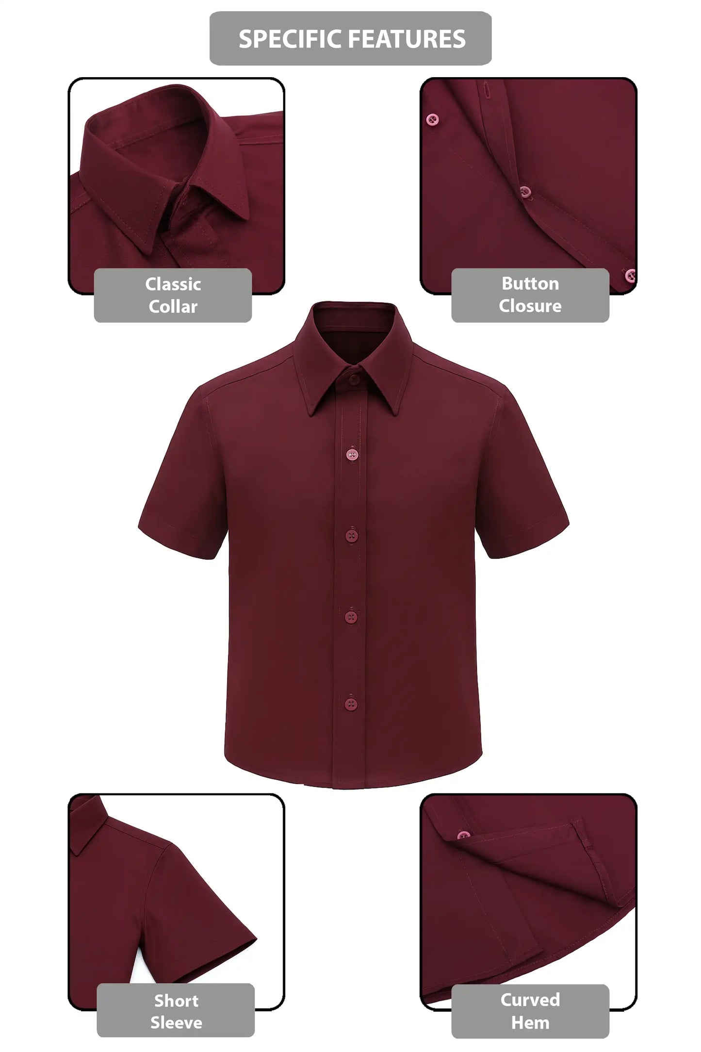 Boys Classic Short Sleeve Button Down Casual Solid Dress Shirt