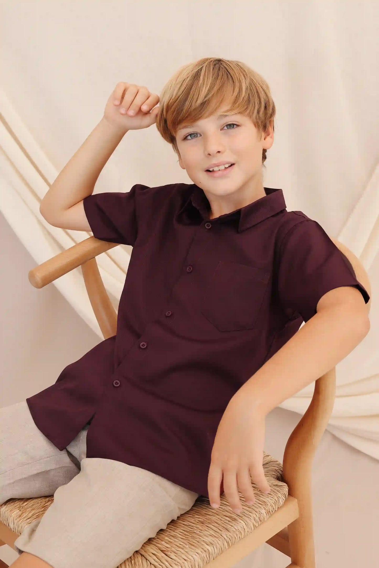 Boys' Button Down Shirt Solid Short Sleeve Classic Solid Oxford Dress Shirt