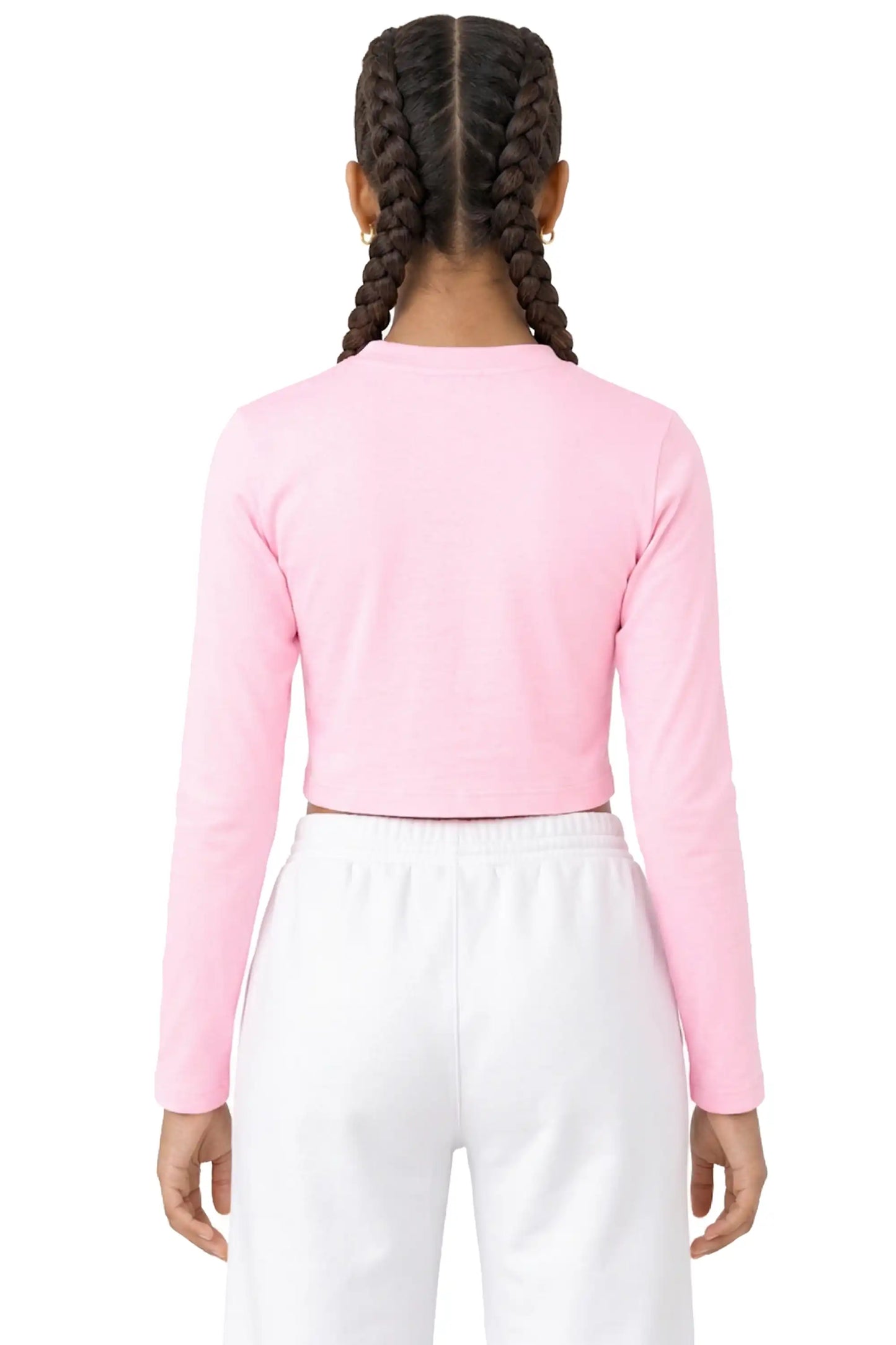 Girls' Long Sleeve Crop Top – Soft Cotton, 4-Way Stretch, Breathable Everyday Tee