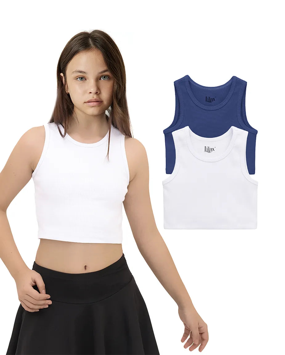 Girls 2-Pack Basic Cropped Tank Top
