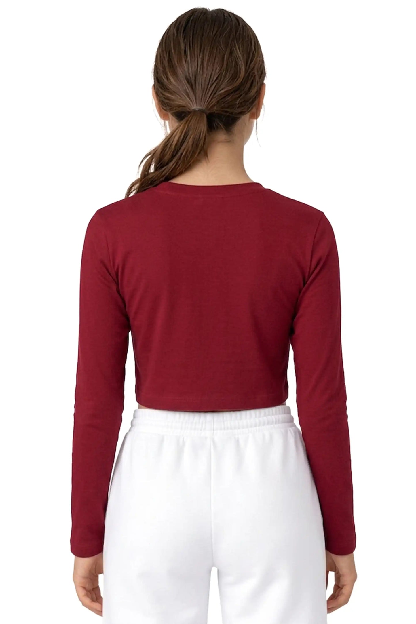 Girls' Long Sleeve Crop Top – Soft Cotton, 4-Way Stretch, Breathable Everyday Tee