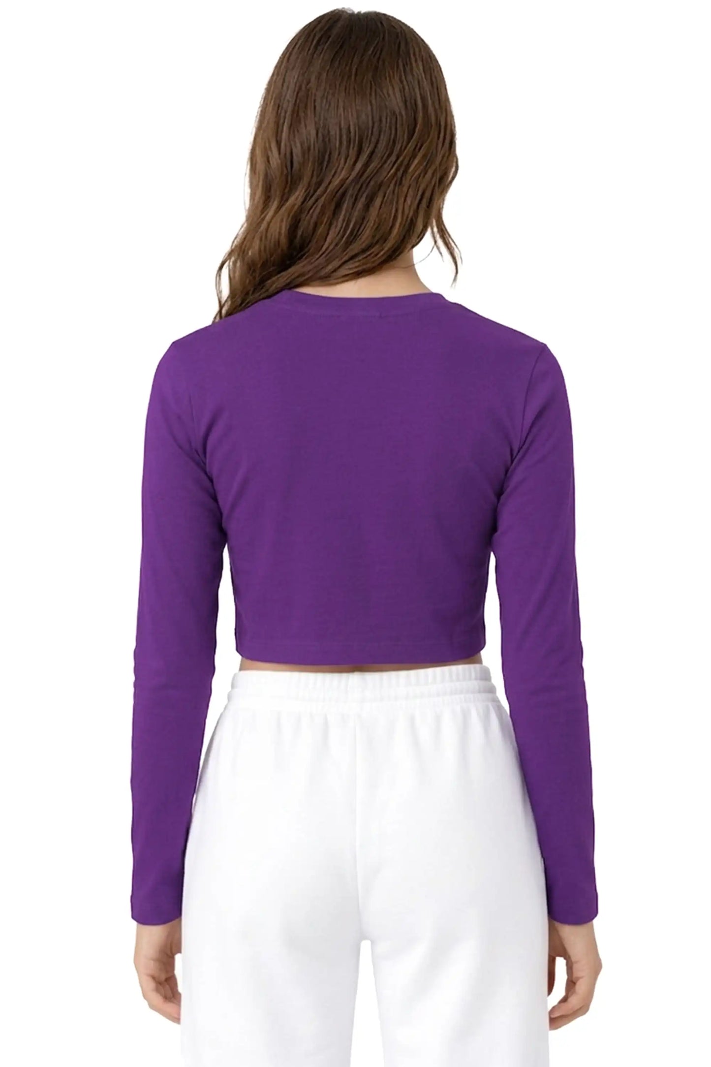 Girls' Long Sleeve Crop Top – Soft Cotton, 4-Way Stretch, Breathable Everyday Tee