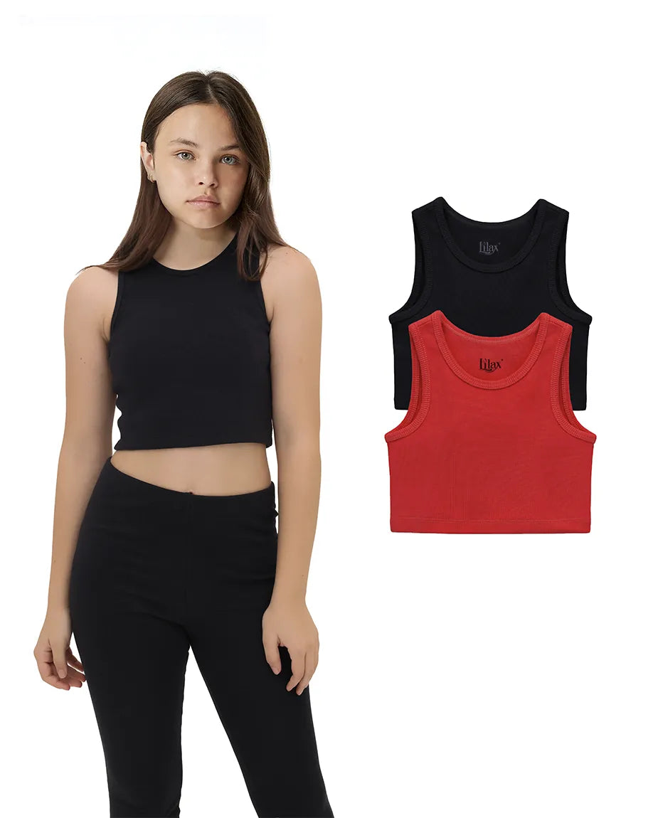 Girls 2-Pack Basic Cropped Tank Top