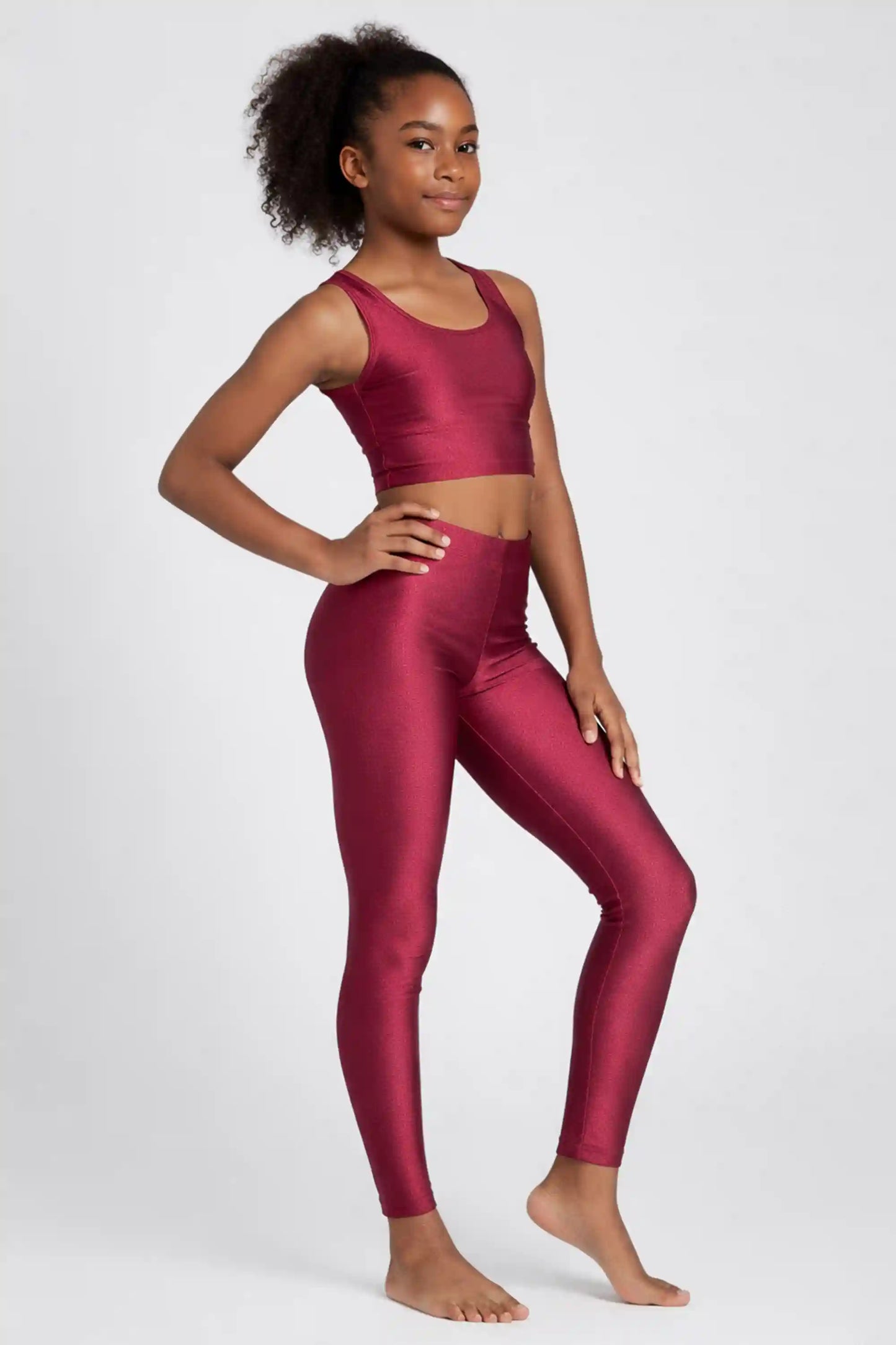Girls Shiny High Waisted Leggings – Dance & Gymnastics Stretch Tights