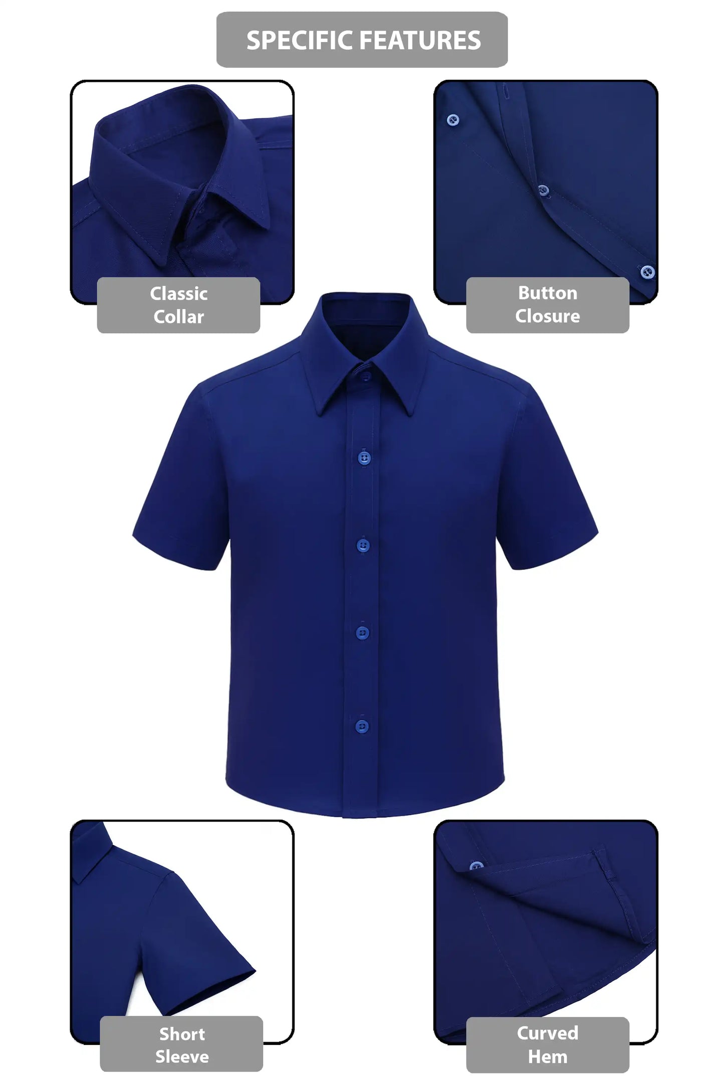 Boys Classic Short Sleeve Button Down Casual Solid Dress Shirt
