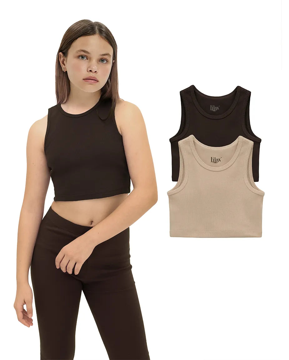 Girls 2-Pack Basic Cropped Tank Top