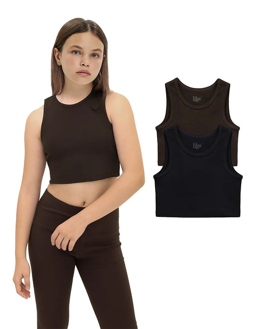 Girls 2-Pack Basic Cropped Tank Top