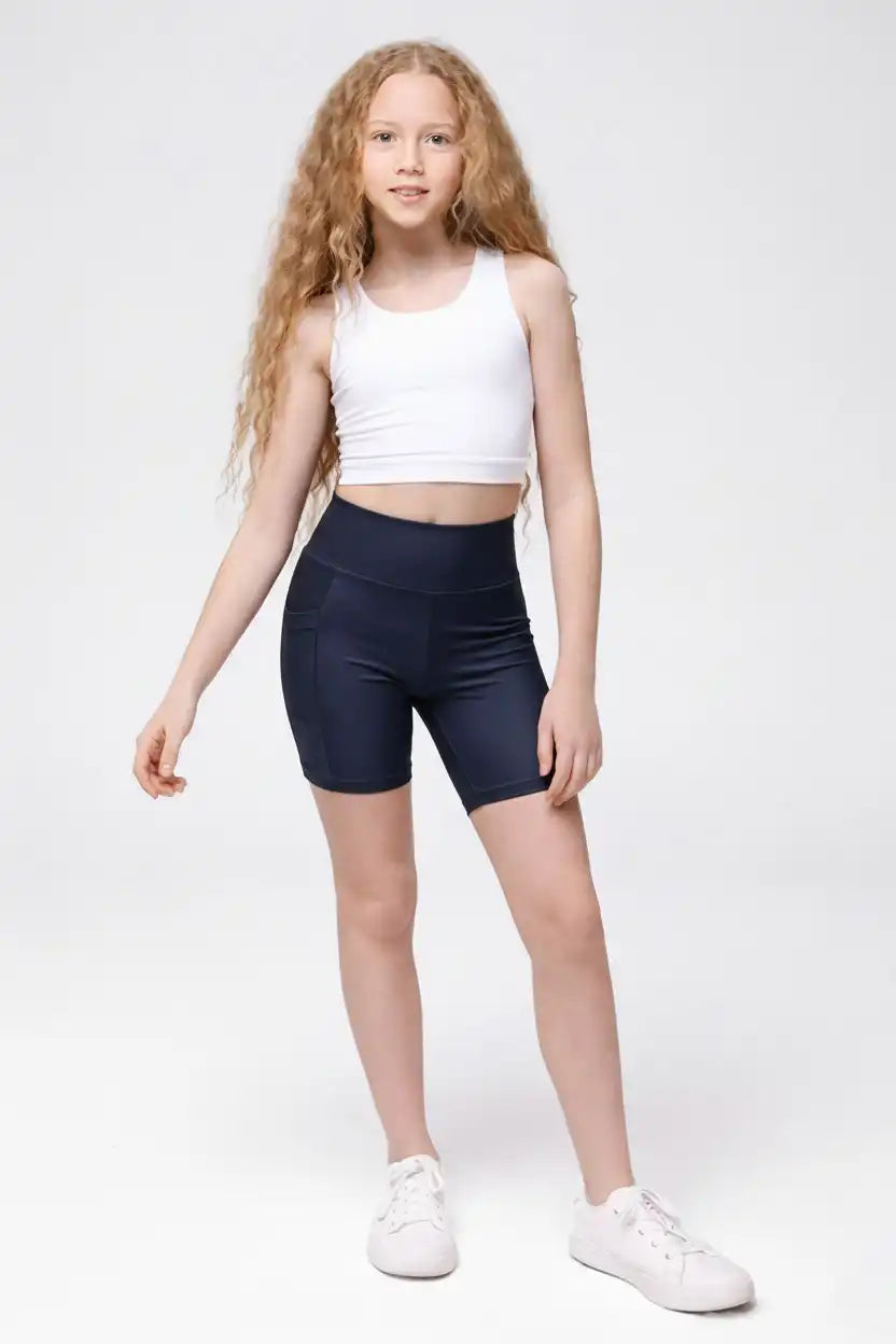 Girls Athletic Shorts with Pocket High Waisted Biker Shorts for Dance Yoga Gymnastics