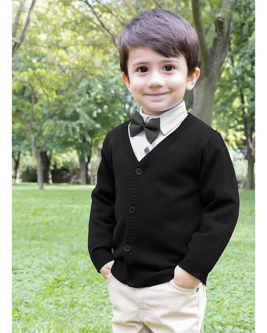 V-Neck Cardigan Sweater for Boys - Featuring Button Closure, Toddler to Youth