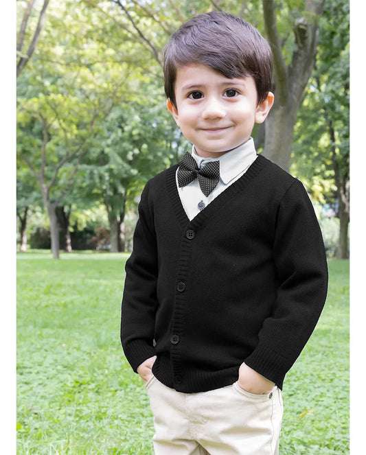 V-Neck Cardigan Sweater for Boys - Featuring Button Closure, Toddler to Youth