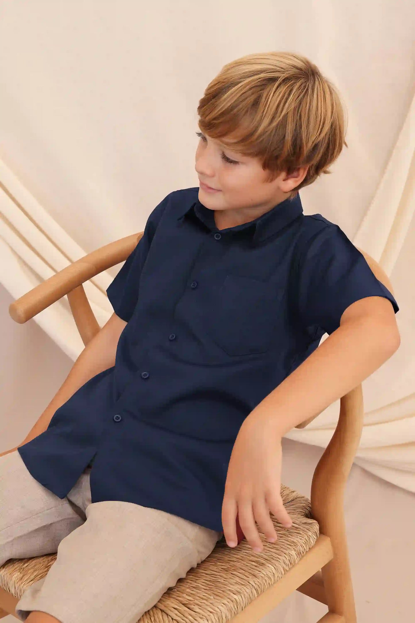 Boys' Button Down Shirt Solid Short Sleeve Classic Solid Oxford Dress Shirt