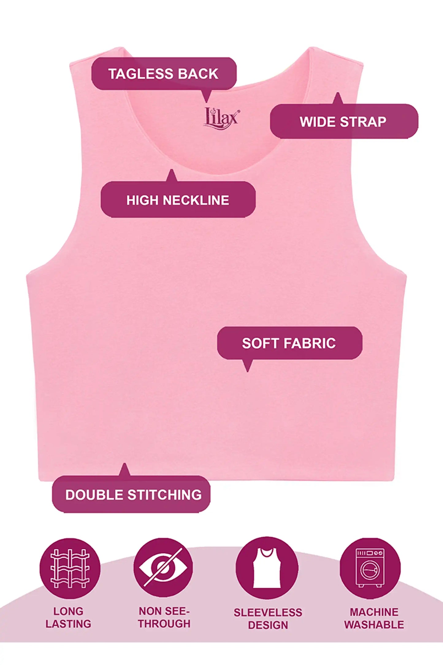 Girls' Double Lined Sleeveless Basic Crop Tank Top