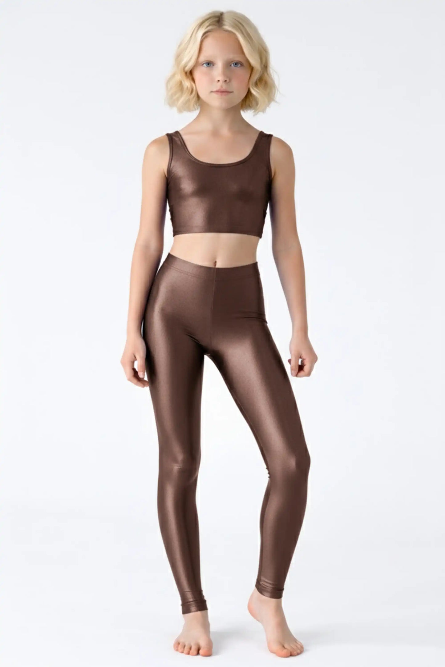 Girls Shiny High Waisted Leggings – Dance & Gymnastics Stretch Tights