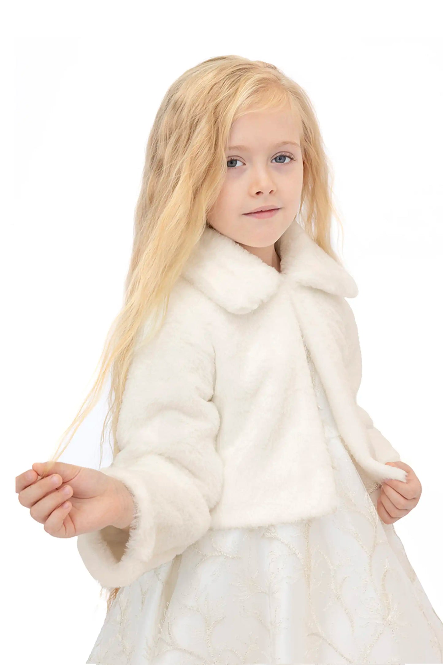Girls Faux Fur Shrug Jacket Tied Ribbon Cozy Bolero