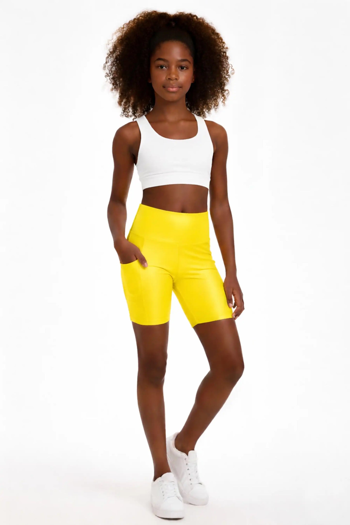 Girls Athletic Shorts with Pocket High Waisted Biker Shorts for Dance Yoga Gymnastics