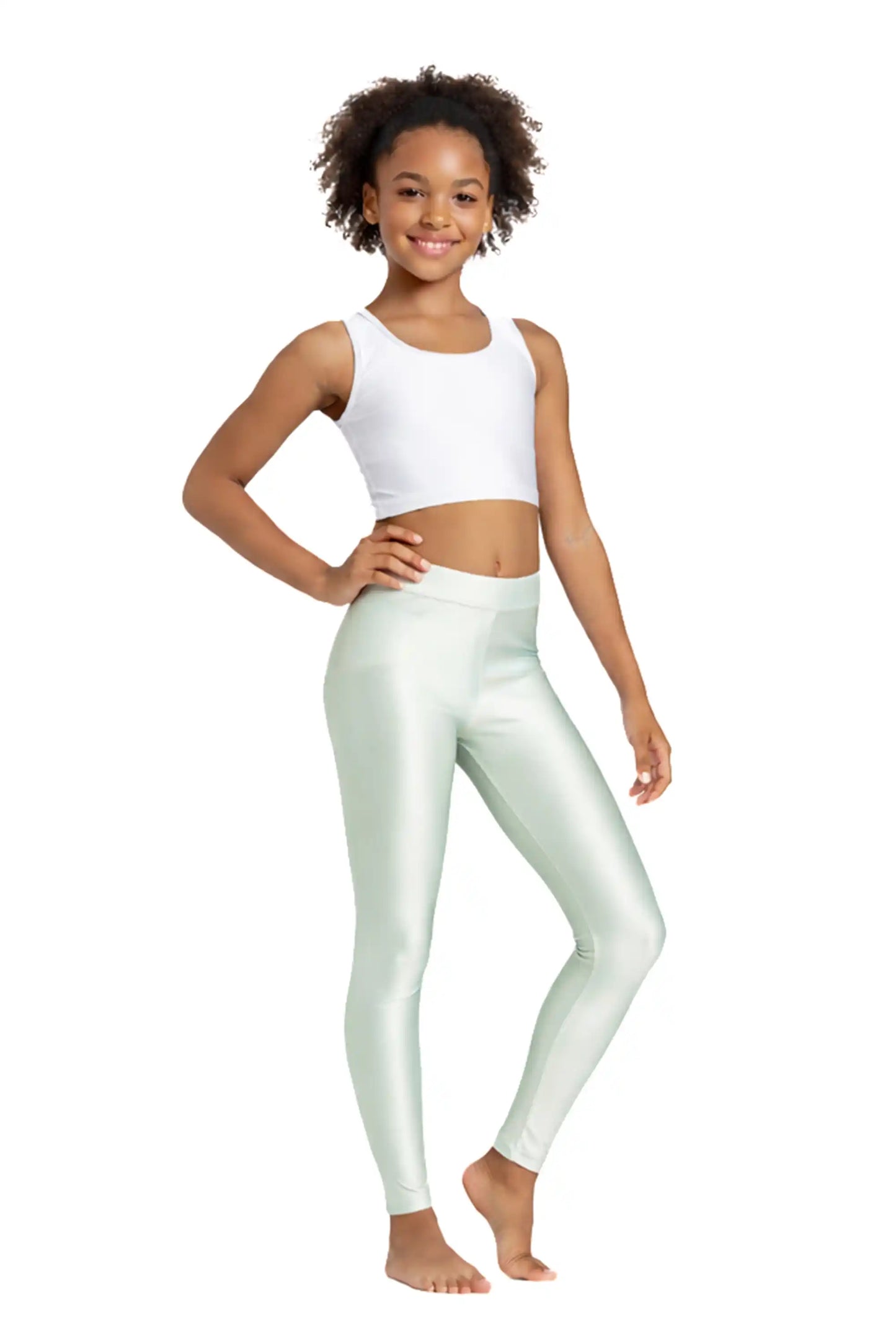 Girls Shiny High Waisted Leggings – Dance & Gymnastics Stretch Tights