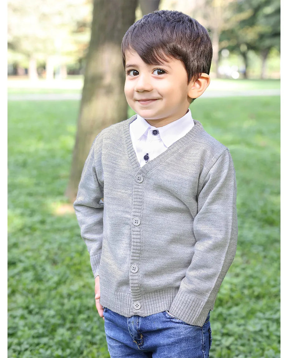 V-Neck Cardigan Sweater for Boys - Featuring Button Closure, Toddler to Youth